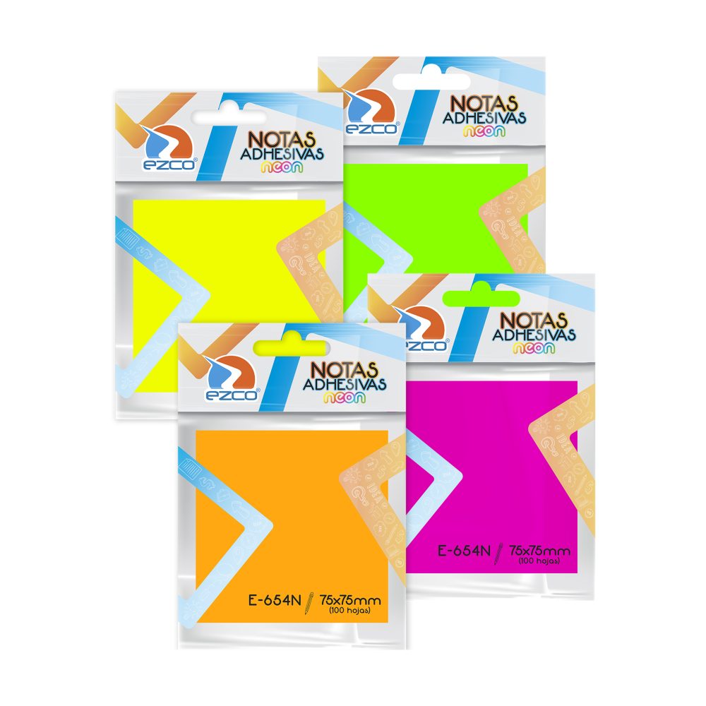 NOTAS ADHESIVA NEON 75X75MM ART E-654N/980654 IAO