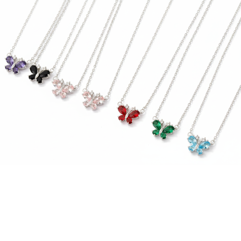 CADENA ACERO+DIJE MARIPOSA CUBIC COLORES ART BZCADI323P IAÑ