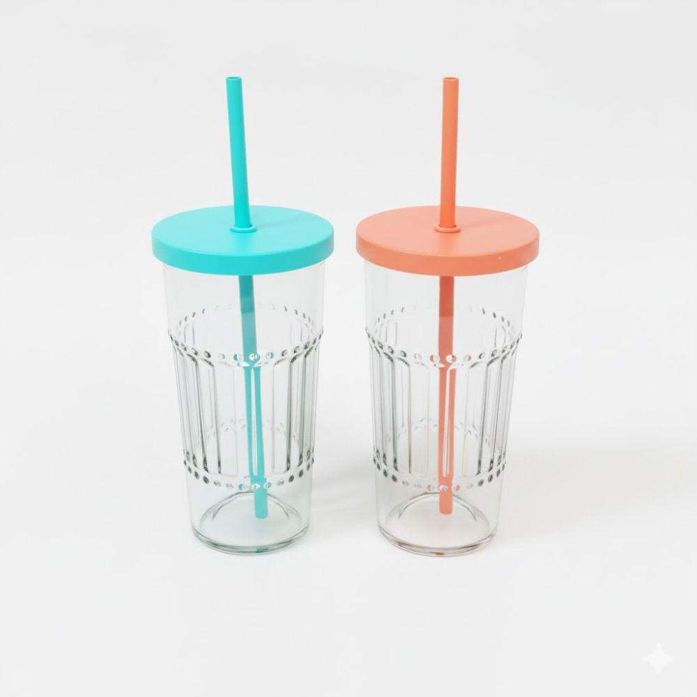 VASO C/ TAPA Y SORBETE 430 CC VIDRIO ART 113-02507 LAÑ