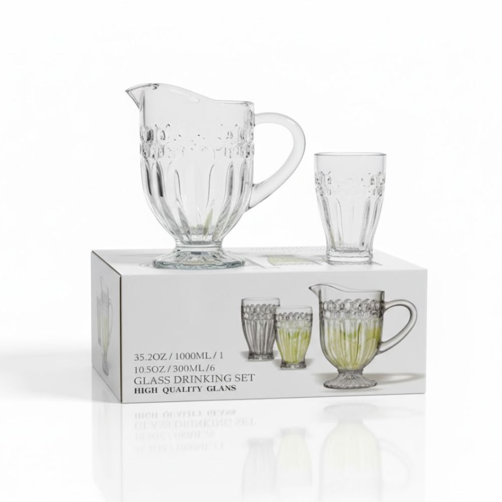 JARRA 1500CC C/6 VASOS 300CC VIDRIO ART 003-41387 LAÑ