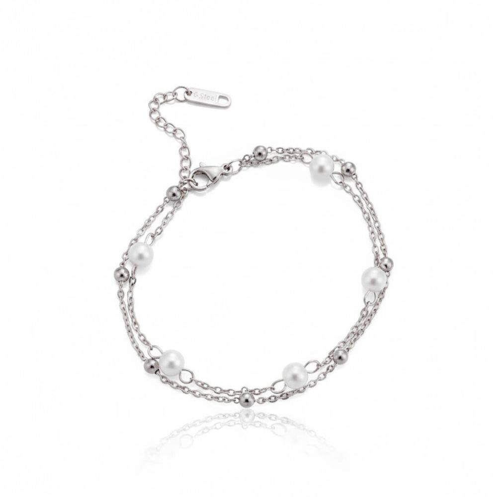 PULSERA ACERO DIJE C/BOLITAS PERLAS APUDI442 AAO