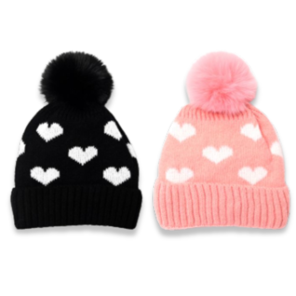 GORRO TEJIDO INF CORAZONES C/POMPON ART 43804 CAO