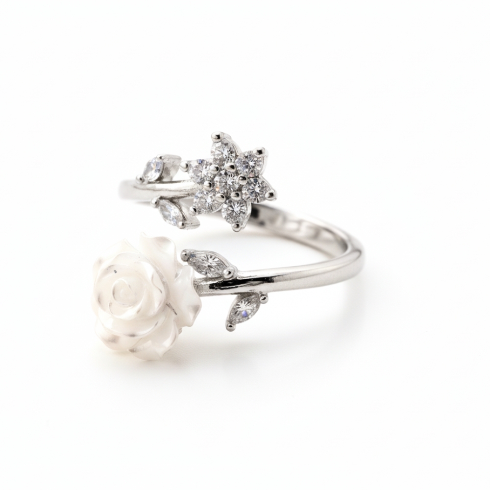 ANILLO BRONCE BLANCO FLOR C/MICROPAVE XUN AN571P CAO