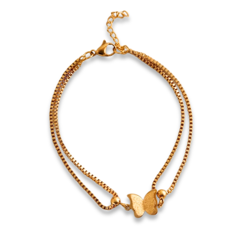 PULSERA ACERO DORADO C/DIJE MARIPOSA APUDI351D CAO