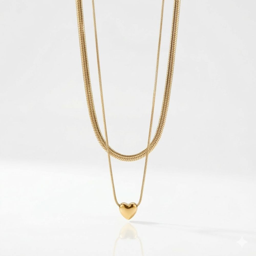 CADENA ACERO DORADO DOBLE DIJE CORAZON ACADI864D CAO