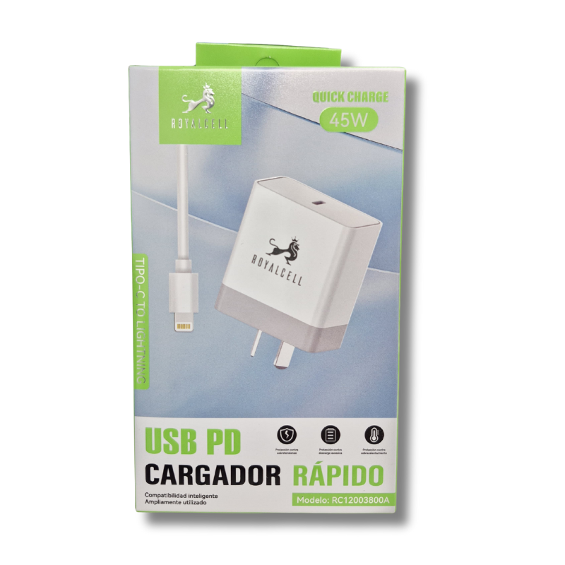 CARGADOR + CABLE TIPO C A LIGHTNING 45W ART RC12003800A BAO