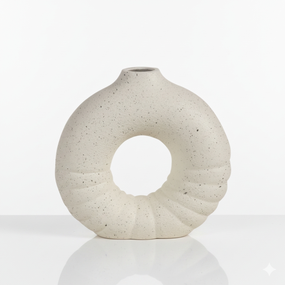 FLORERO CERAMICA BLANCO C/DECOS NEGRAS 17x5x16cm 201252 DAO