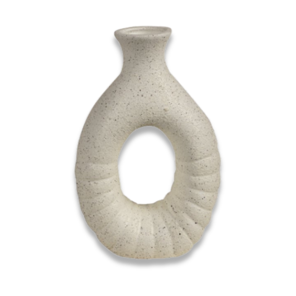 FLORERO CER BLANCO C/ DECOS NEGRAS 13x20x6cm ART 201256 DAO