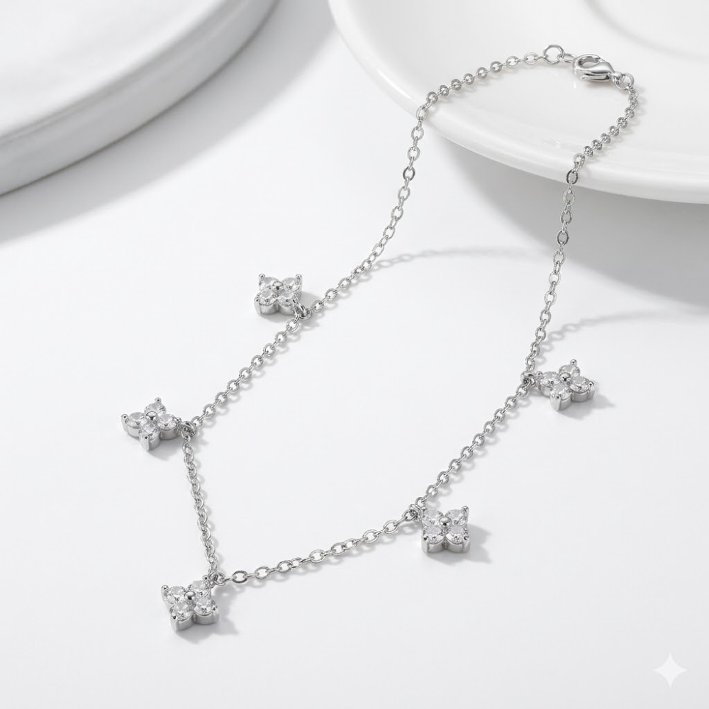CADENA ACERO C/5 FLORES COLG C/STRASS BZCADI408 CAO