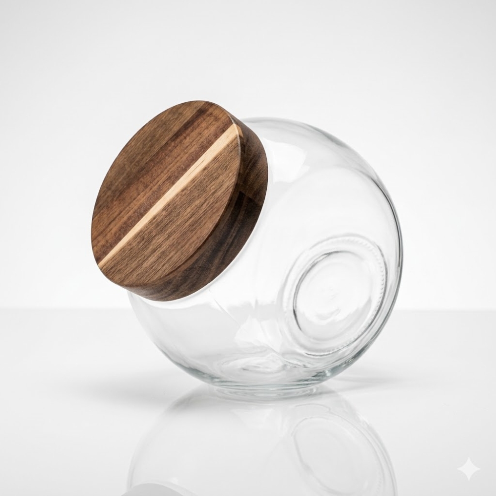 FRASCO DE VIDRIO C/TAPA MADERA 17x Ø17CM ART CA5165Z2 EAO