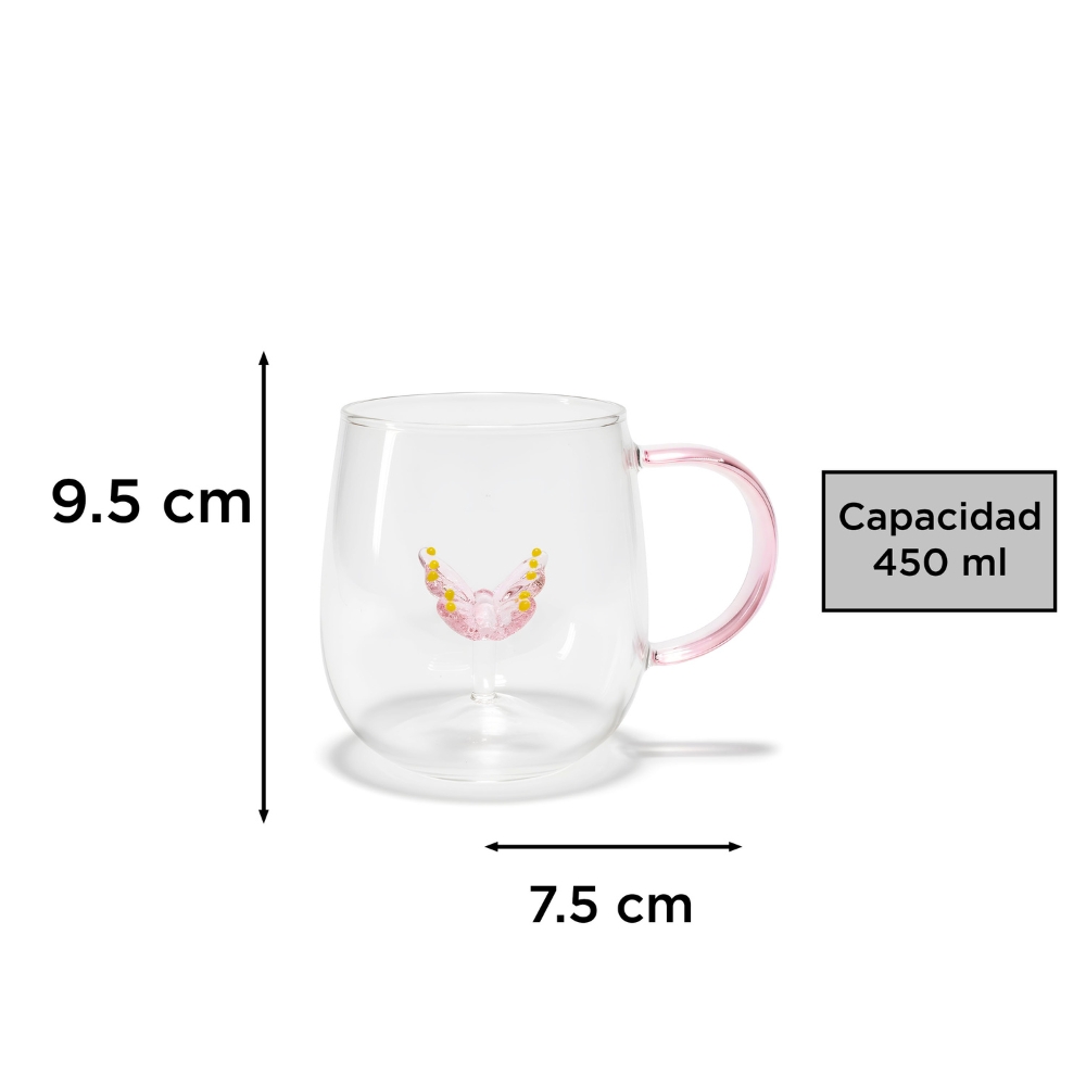 TAZA VIDRIO C/MARIPOSAS CENTRO 450ML ART SO100124 DAO
