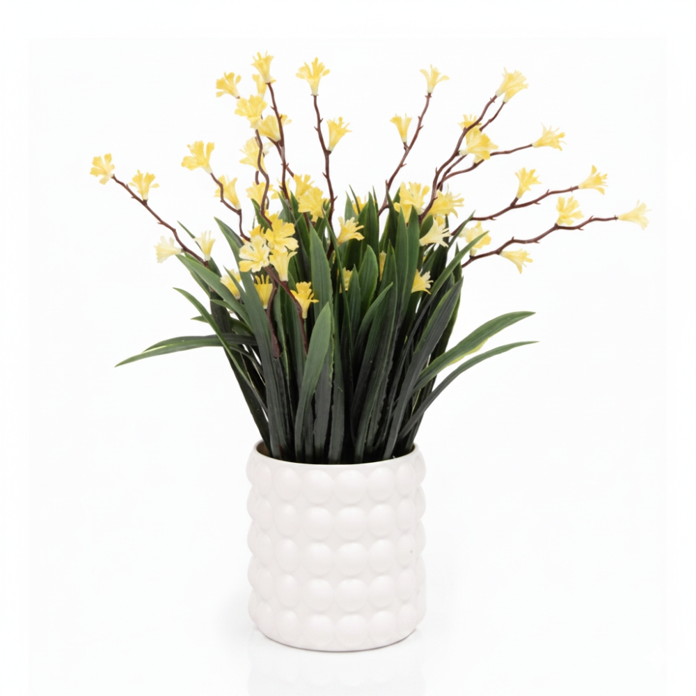 PLANTA C/ MACETA BLANCA Y FLORES AMARILLAS JM-252604 EAO