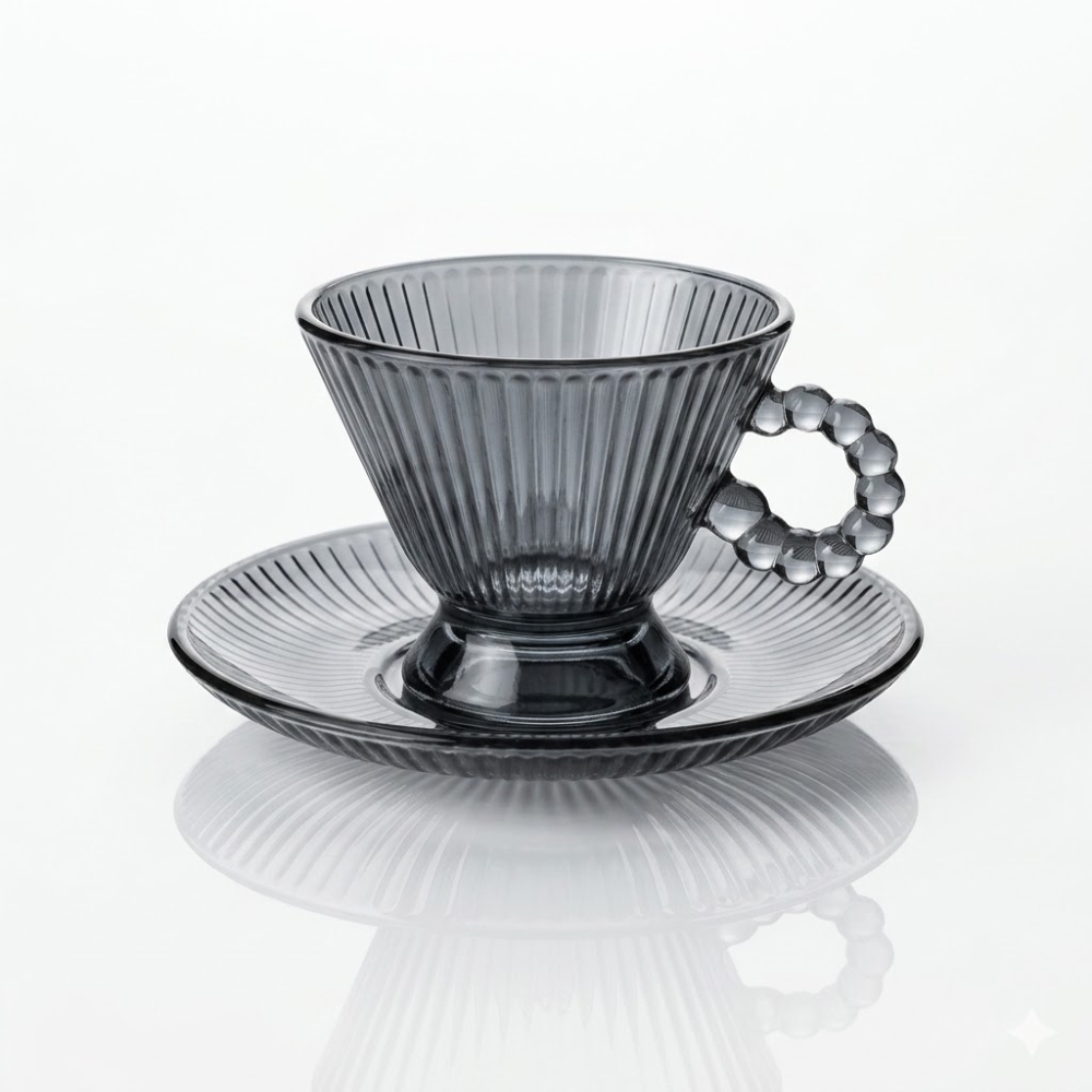 SET X 12 TAZA Y PLATO VIDRIO FUME 13.7CM ART DL20210 DAO