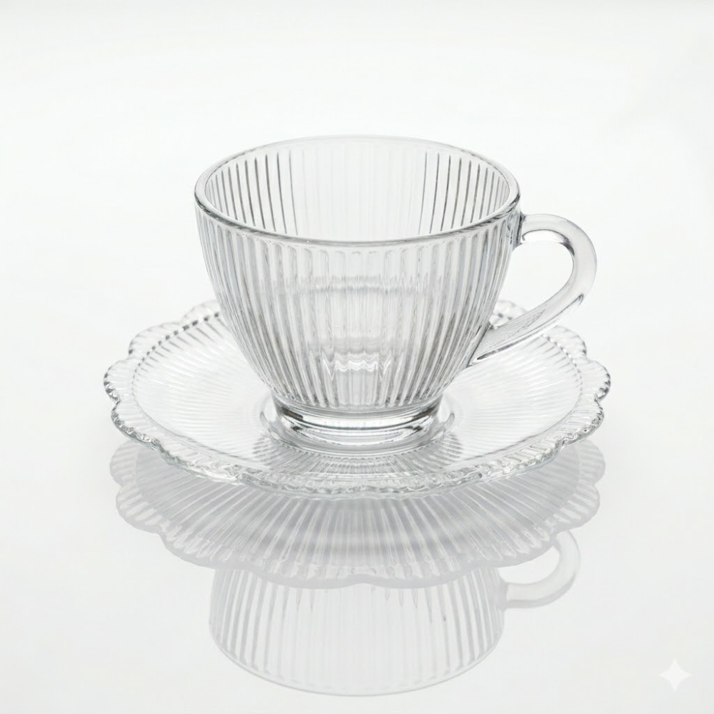 SET X 12 TAZA Y PLATO VIDRIO MIL RAYAS 14CM ART DL20209 DAO