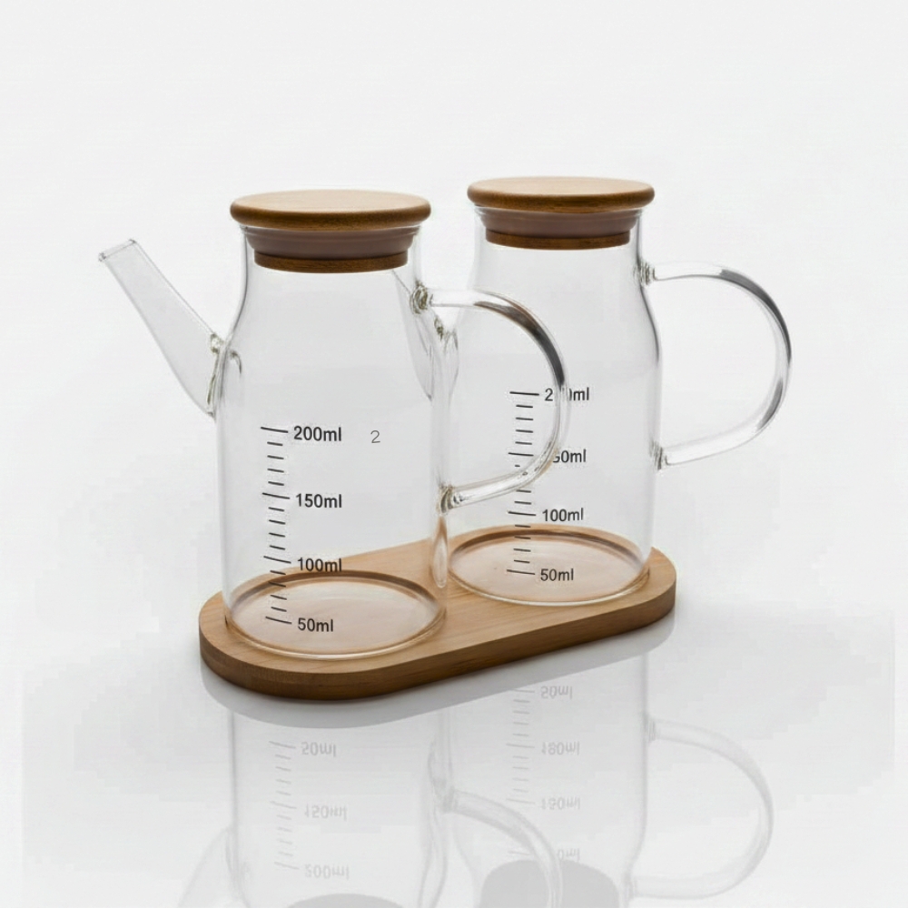 SET ACEITERO Y VINAGRERO VIDRIO C/TAPA BAMBOO CN20764 DAO