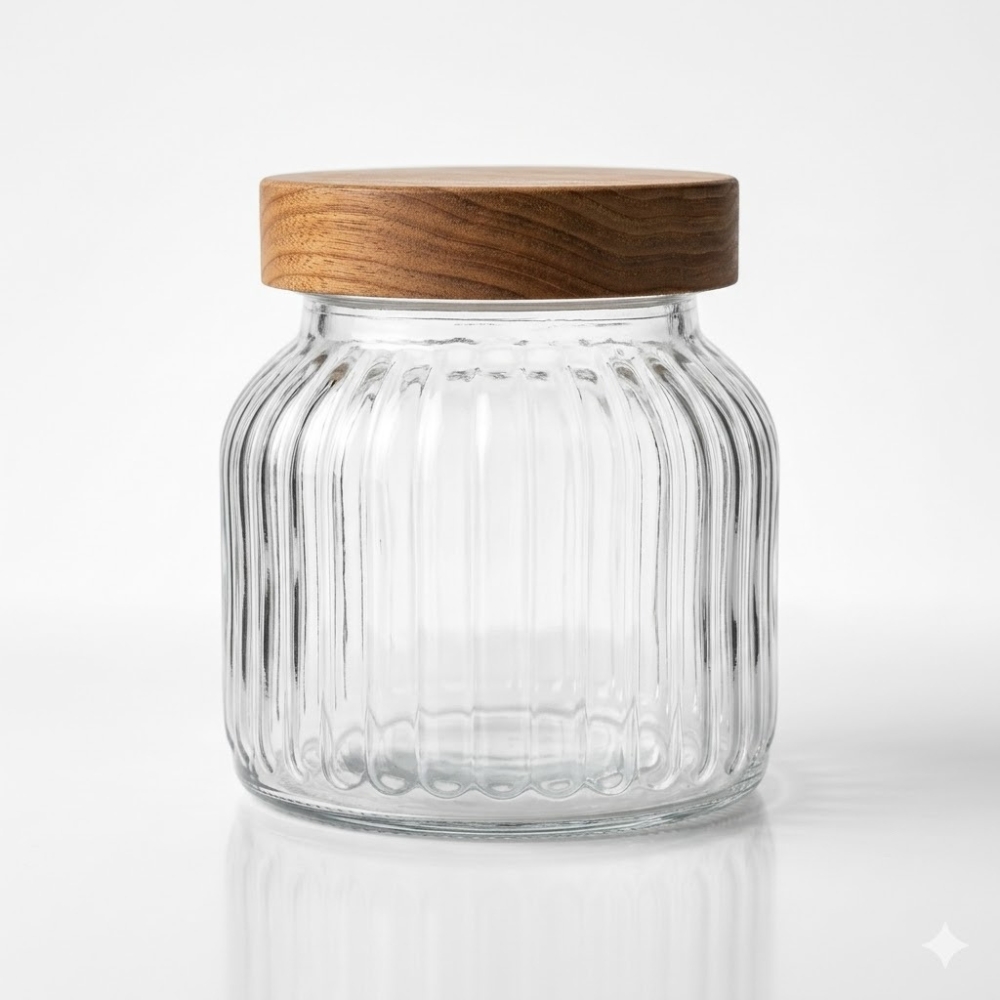 FRASCO DE VIDRIO C/TAPA MADERA 12 x Ø10CM ART CA5559Z3 EAO