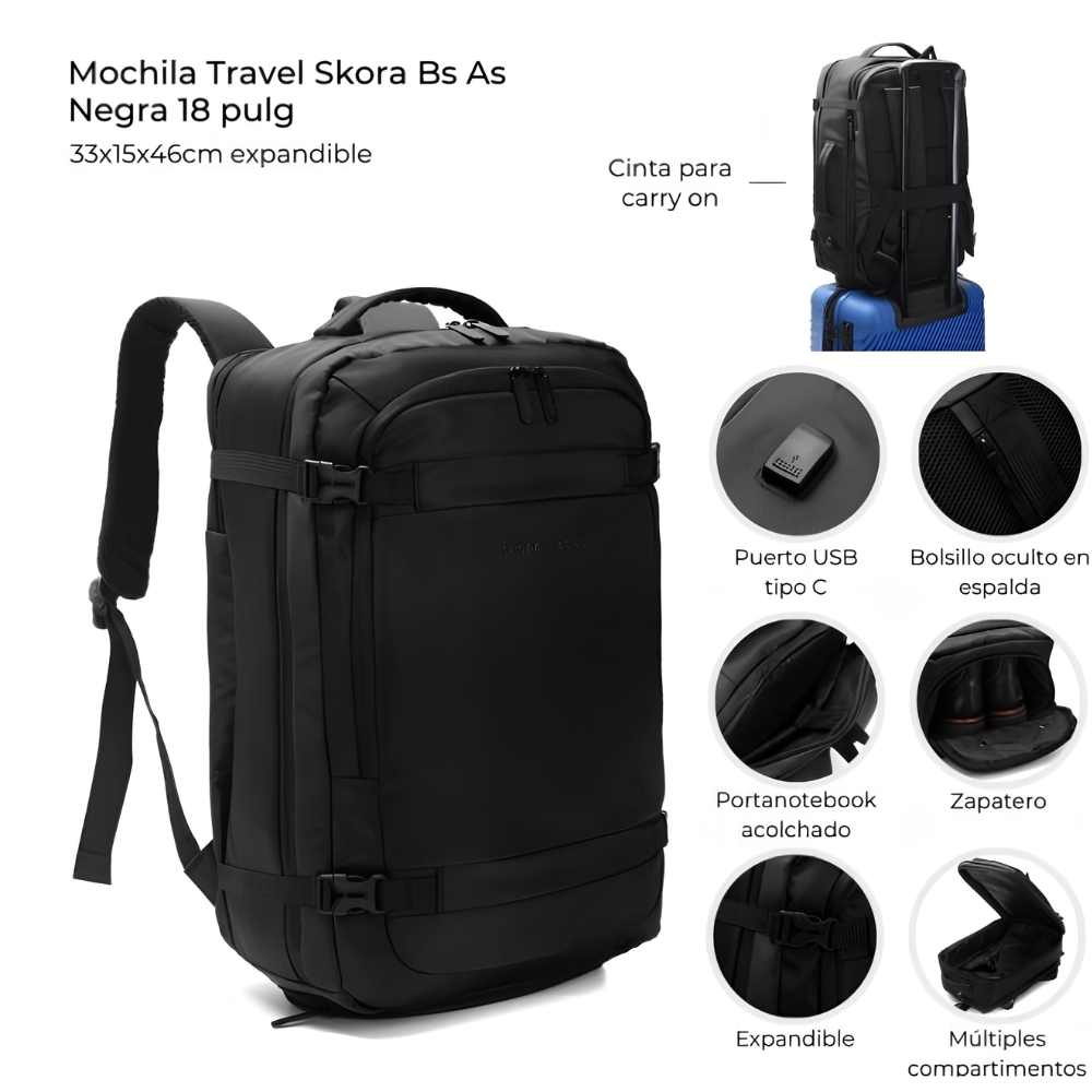 MOCHILA TRAVEL NEGRA 18" 33*15*46cm ART 43923 EAO