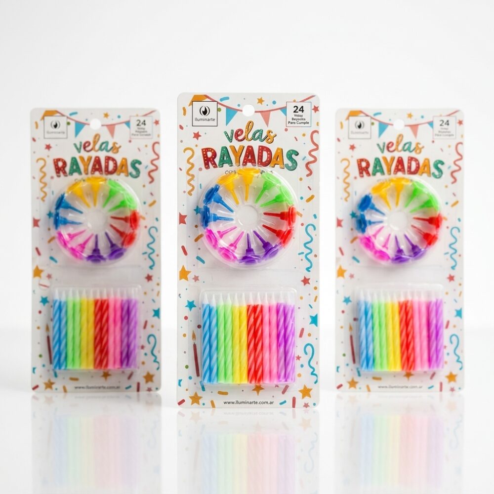 VELA DE CUMPLEAÑOS RAYADA X24UND ART 850C HAO