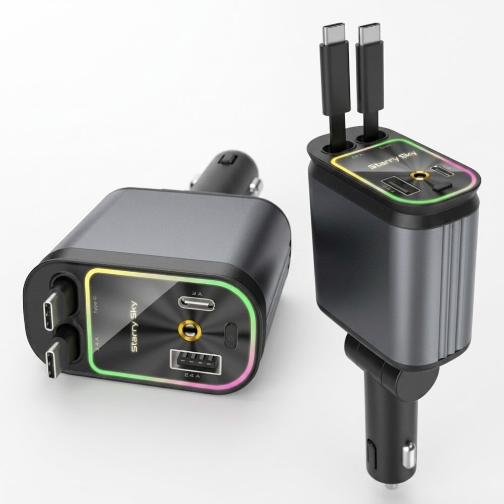 US CARGADOR AUTO 4EN1 C/2 CABLES TIPO C Y IP ART RC4807 HAO