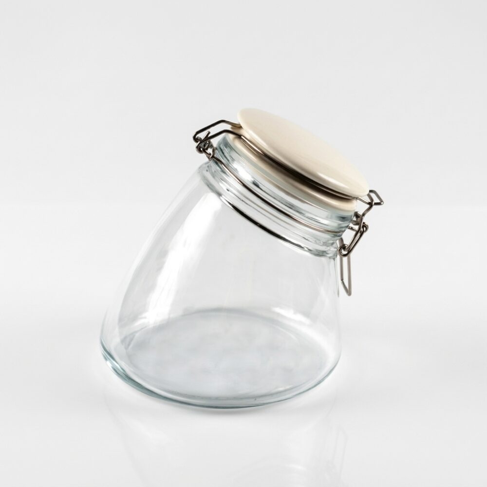 FRASCO VIDRIO C/TAPA CERAMICA 16x17CM 1270ML ART 105270 IAO