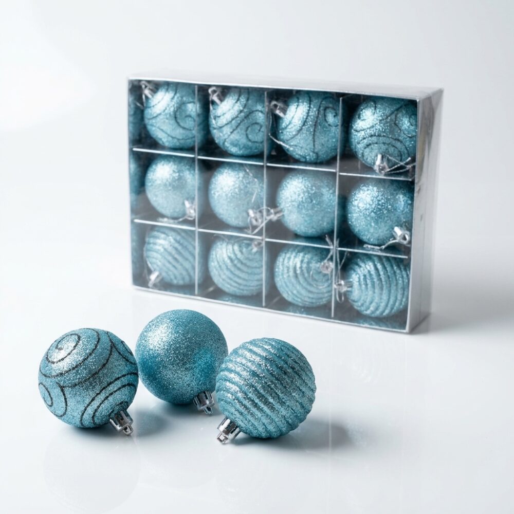 BOLA NAVIDEÑA CELESTE x12PCS 6CM ART 704844E NAVI IAO