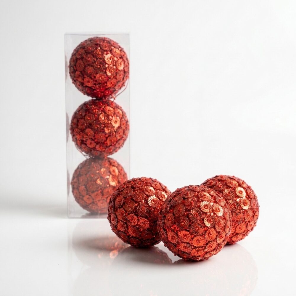 BOLA NAVIDEÑA ROJA SET x3 PCS 8CM ART 703538 NAVI IAO