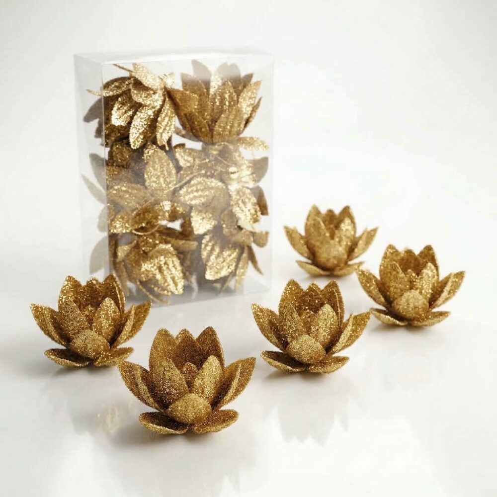 BOLA NAVIDEÑA FLORES DORADA x6 PCS 6CM ART 703351 NAVI IAO