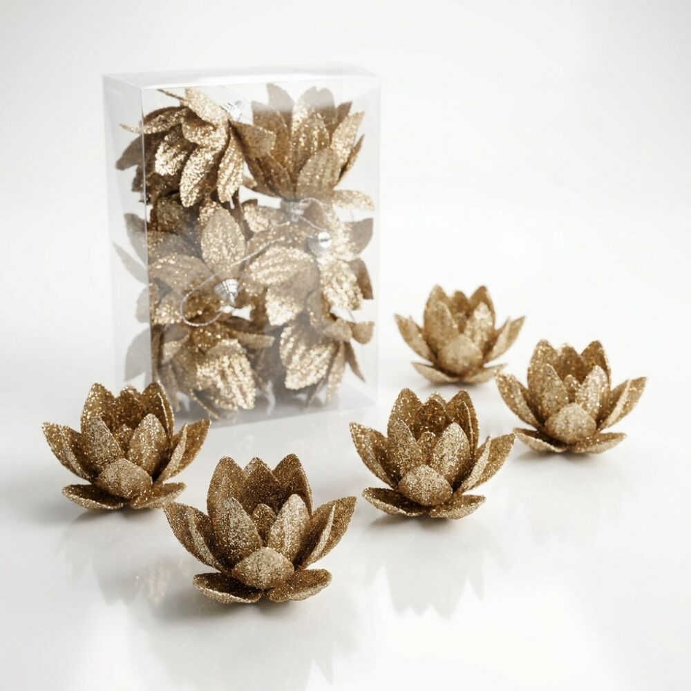 BOLA NAVIDEÑA FLORES CHAMPANGNE x6 PCS 6CM 703367 NAVI IAO