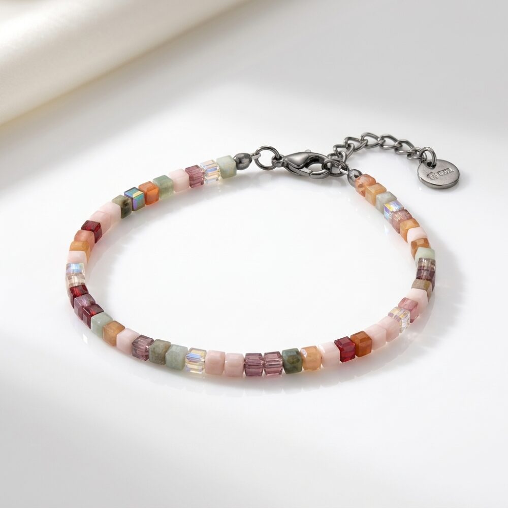 PULSERA TERMINACION ACERO CRISTALES CUADRADOS APUHILO253 IAO