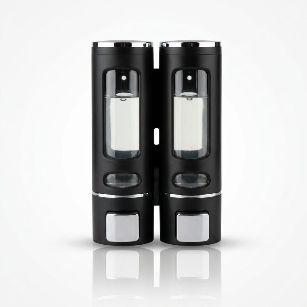 DISPENSER DOBLE P/PARED NEGRO 22x13CM 400CC ART 108556 IAO