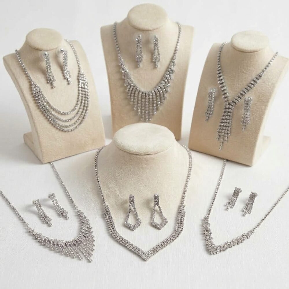 SET ACERO BCO ARO Y CADENA FANTASIA C/STRASS ART SET005P IAO