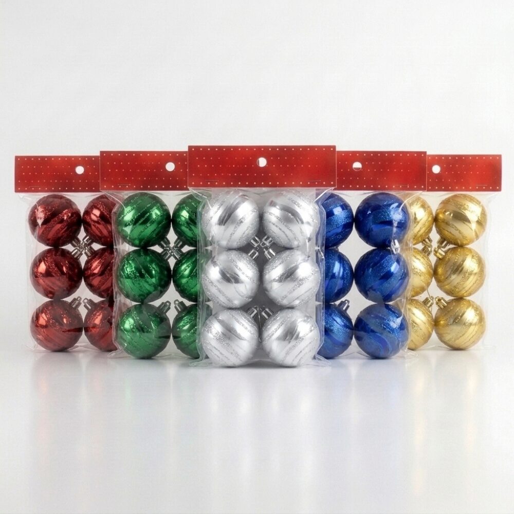 BOLA NAVIDEÑA LABRADA C/BRILLO x6 UND 6CM ART 1058 NAVI JAO