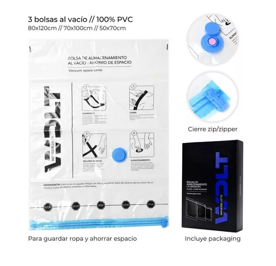 BOLSA AL VACIO PARA GUARDAR ROPA X3UNI ART 38631 JAO